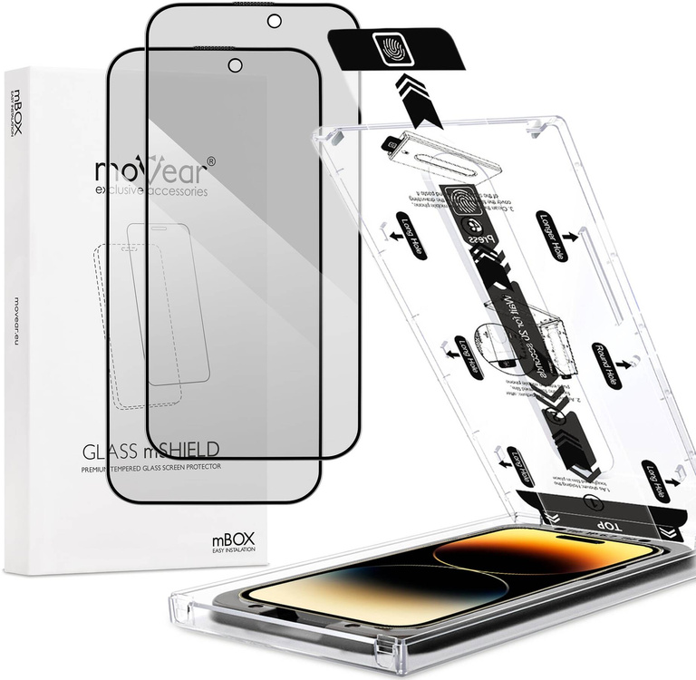 2 szt. | moVear mBOX GLASS mSHIELD 2.5D MAX privacy do Apple iPhone 14 Pro (6.1") (Anty spy, z Aplikatorem)