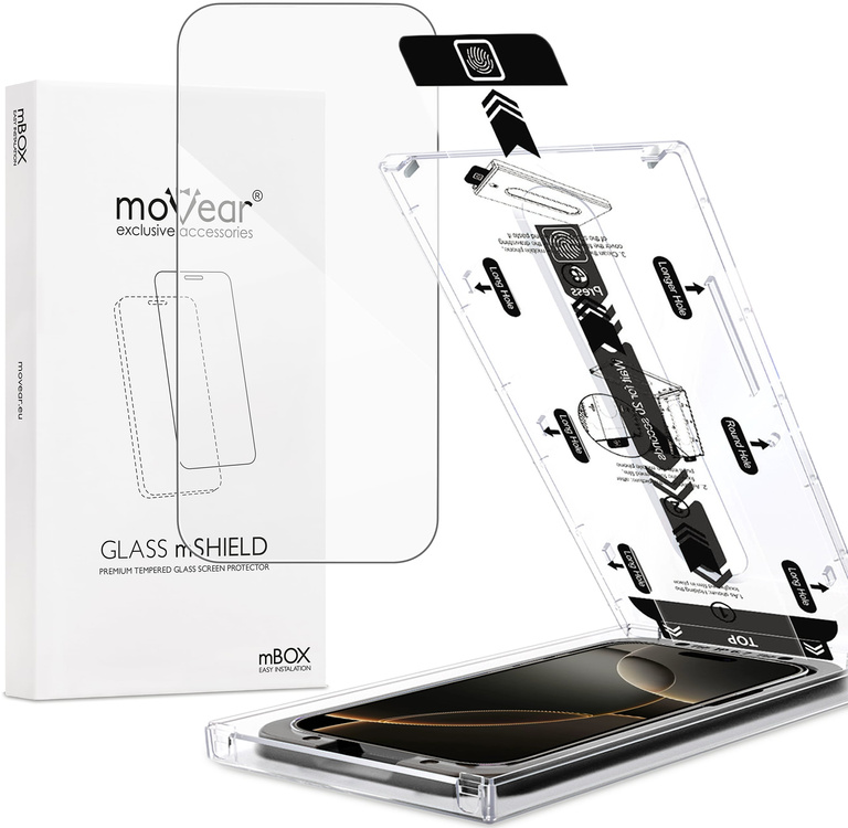 moVear mBOX GLASS mSHIELD 2.5D do Apple iPhone 17 Pro / 17 / 16 Pro (6.3") (łatwy montaż)