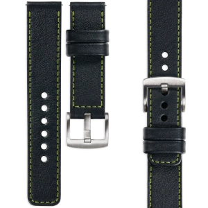 moVear Prestige C1 Skórzany pasek 20mm do zegarka | Czarny, limonkowe przeszycie [rozmiary XS-XXL i klamra do wyboru]