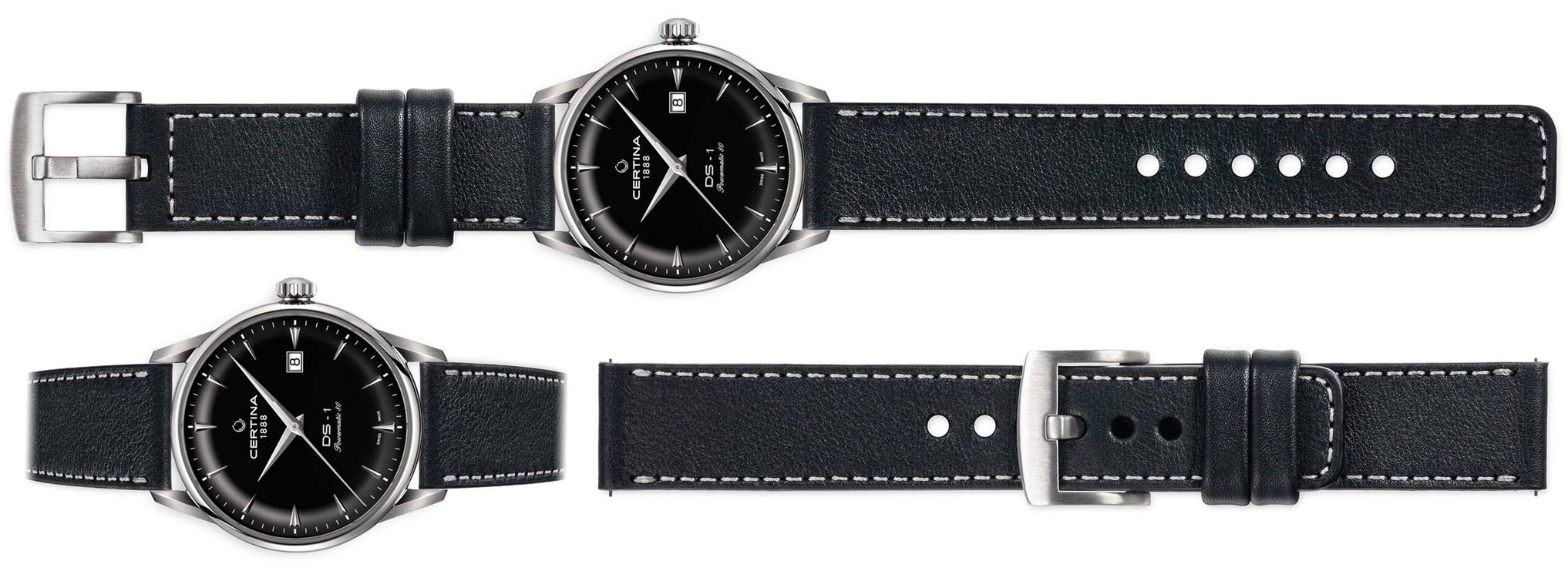 moVear Prestige C1 Skórzany pasek 20mm do Certina DS-1 C029.807.16.051.00 | Czarny, srebrne przeszycie [rozmiary XS-XXL]