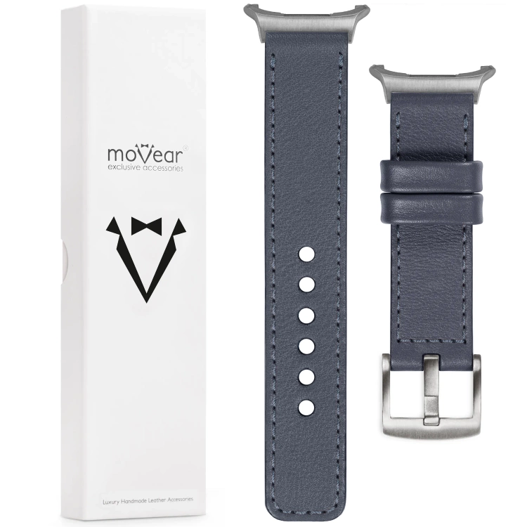 moVear Prestige C1 Skórzany pasek 24mm do Samsung Galaxy Watch Ultra | Szary stalowy, szare stalowe przeszycie [rozmiary XS-XXL i klamra do wyboru]
