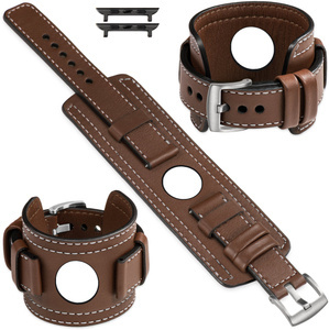 moVear Prestige CW1 Szeroki skórzany pasek 22mm do Apple Watch 10 / 9 / 8 / 7 / 6 / 5 / 4 / SE (46/45/44mm) & Ultra (49mm) | Ciemnobrązowy, białe przeszycie [rozmiary XS-XXL i klamra do wyboru]