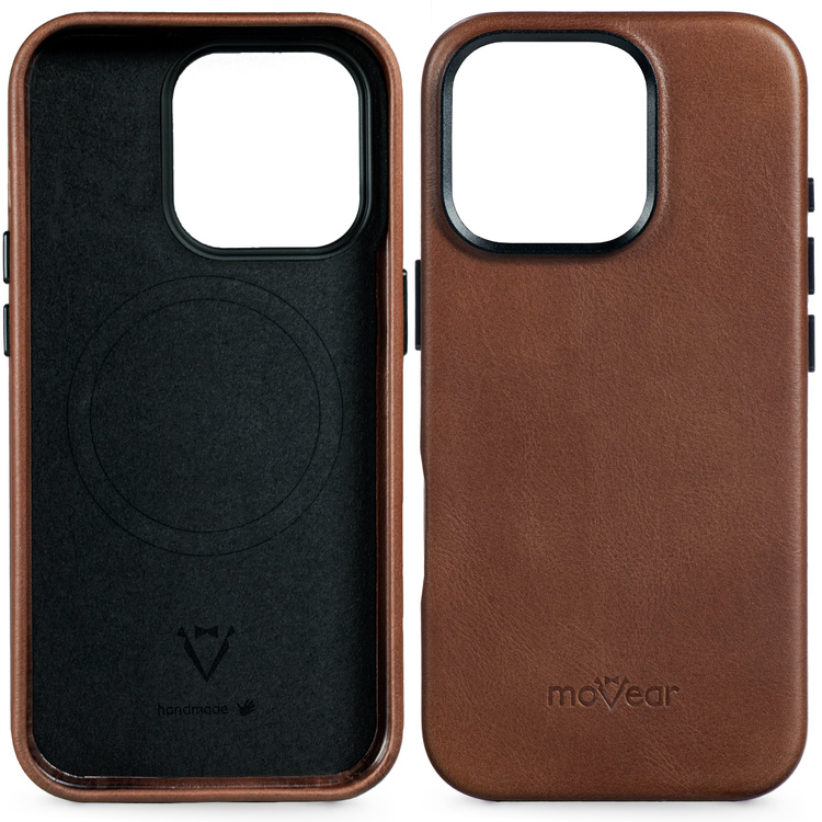 moVear backCover 4S Skórzane plecki do Apple iPhone 16 Pro Max (6.9") | kompatybilne z MagSafe, Skóra naturalna olejowana (Ciemnobrązowa)