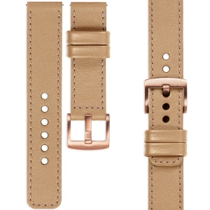 moVear Prestige C1 Skórzany pasek 20mm do Samsung Galaxy Watch 7 / 6 / 5 / 4 / 3 & Pro / FE / Classic / Active | Cappuccino, różowe złoto przeszycie [rozmiary XS-XXL i klamra do wyboru]