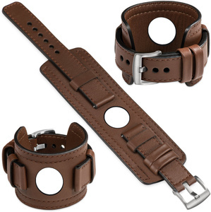 moVear Prestige CW1 Szeroki skórzany pasek 20mm do Samsung Galaxy Watch 7 / 6 / 5 / 4 / 3 & Pro / FE / Classic / Active | Ciemnobrązowy, ciemnobrązowe przeszycie [rozmiary XS-XXL i klamra do wyboru]