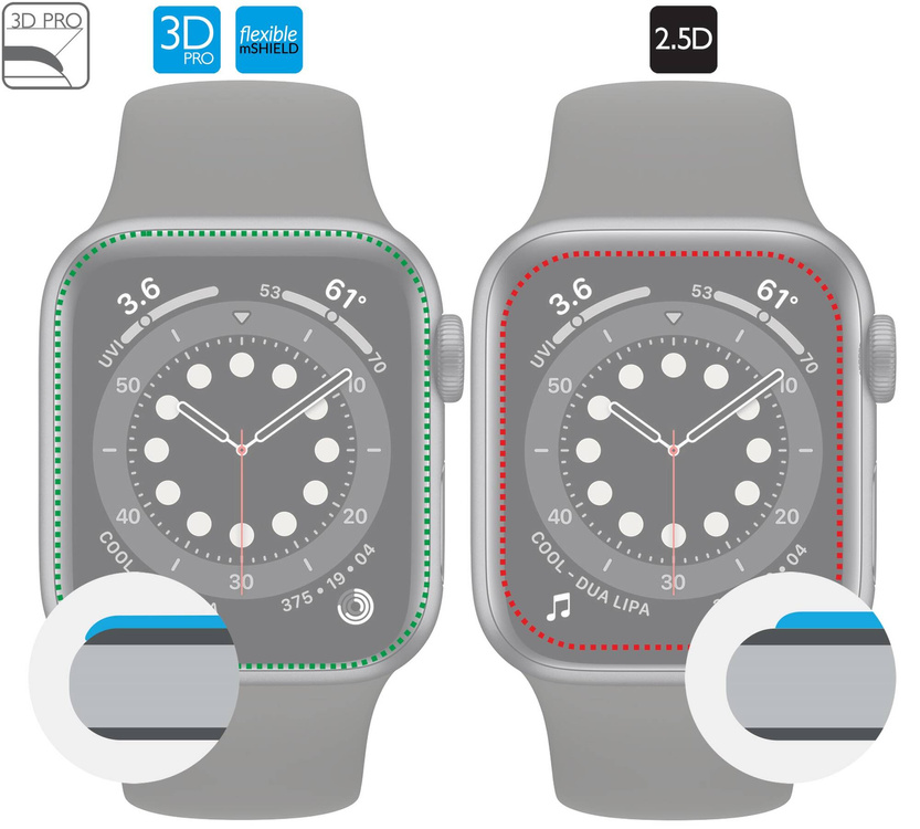 2 szt. | moVear flexible mSHIELD 3D PRO do Apple Watch 3/2/1 (42mm) (1.65"). Pancerne szkło hybrydowe.