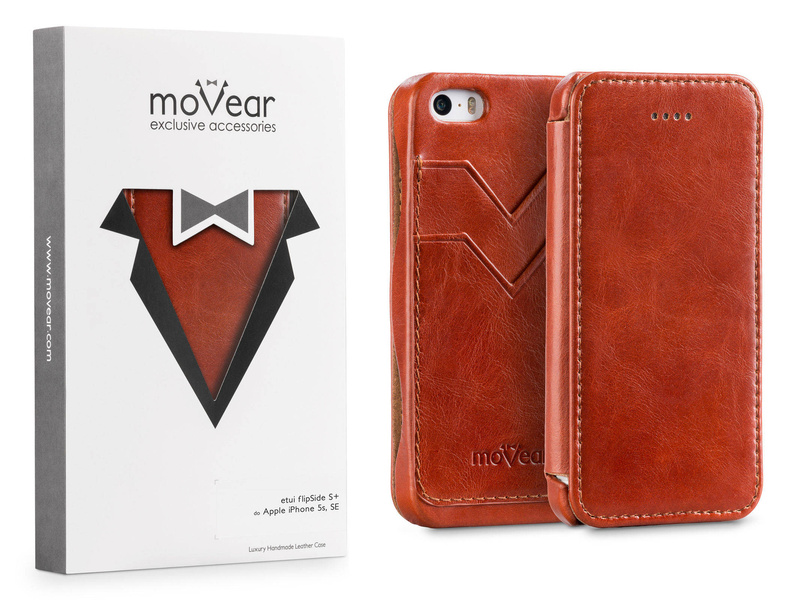 moVear flipSide C+ Skórzane Etui do Apple iPhone SE / 5s / 5 | Skóra Vintage | Brązowy
