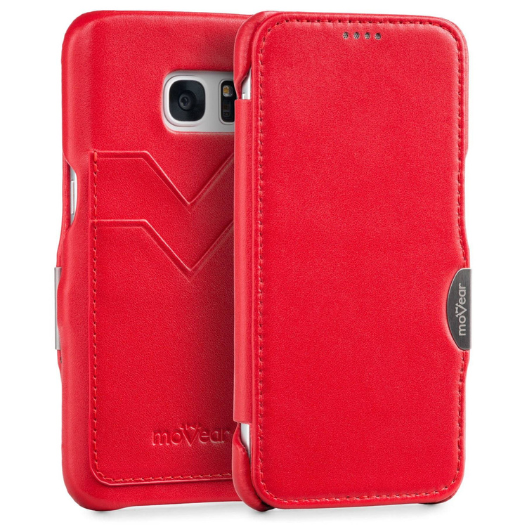 moVear flipSide C+ Skórzane Etui do Samsung Galaxy S7 | Skóra Gładka | Czerwony