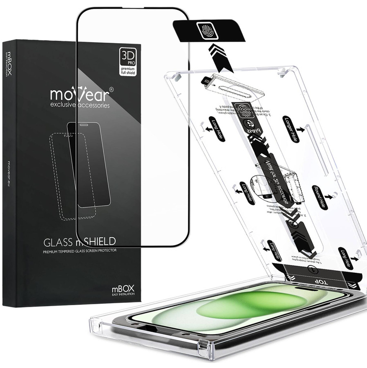moVear mBOX GLASS mSHIELD 3D PRO do Apple iPhone 16 Plus / 15 Plus (6.7") (łatwy montaż)