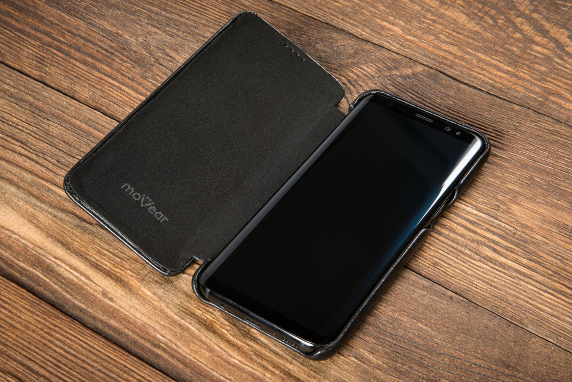 moVear flipSide S skórzane etui do Samsung Galaxy S8 (5.8") | Skóra naturalna gładka (Czarna)