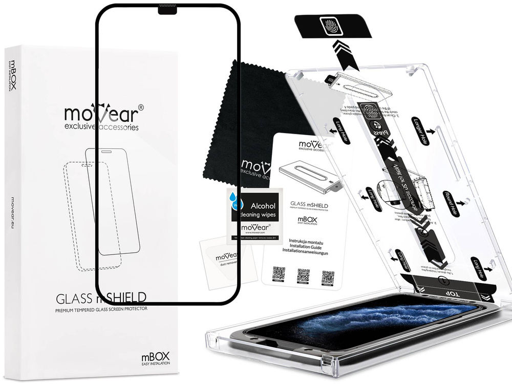 moVear mBOX GLASS mSHIELD 2.5D MAX do Apple iPhone 11 Pro / Xs / X (5.8") (łatwy montaż)