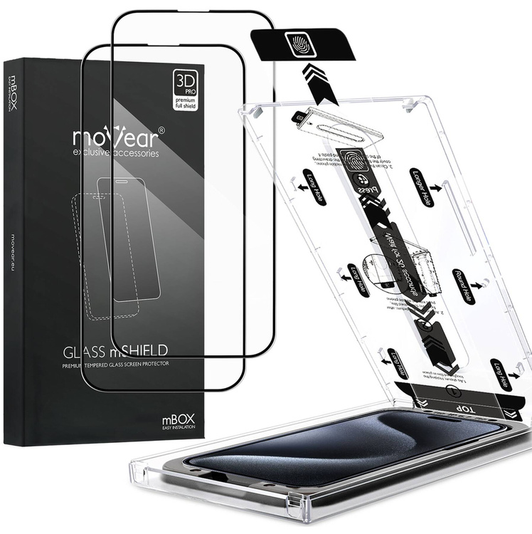 2 szt. | moVear mBOX GLASS mSHIELD 3D PRO do Apple iPhone 15 Pro Max (6.7") (łatwy montaż)