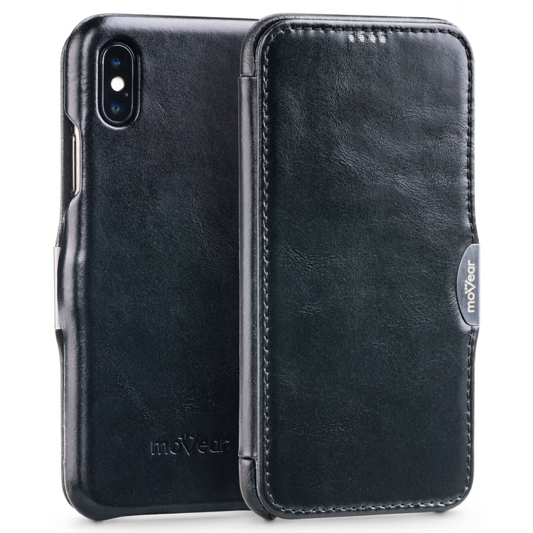 moVear flipSide C skórzane etui do Apple iPhone Xs MAX (6.5") | Skóra naturalna vintage (Czarna)