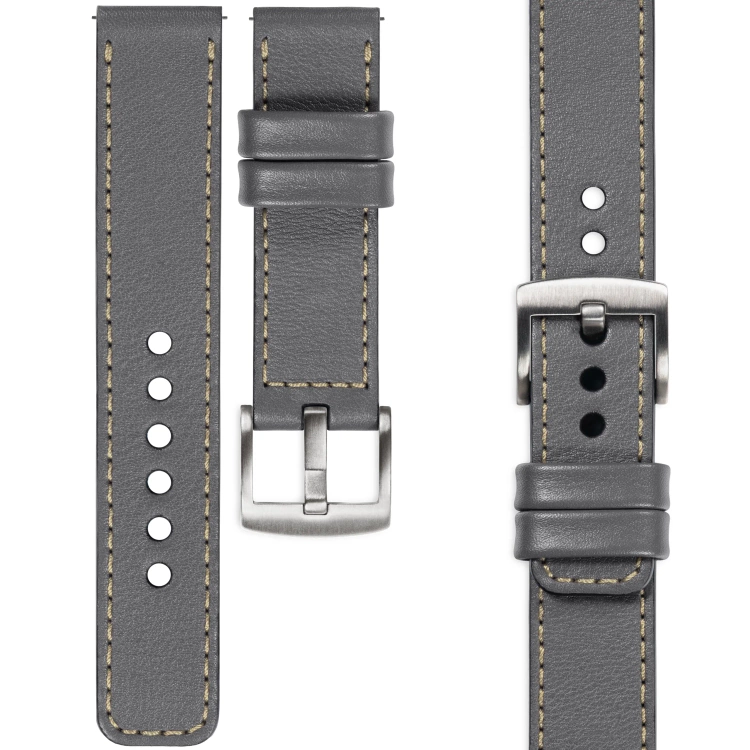moVear Prestige C1 Skórzany pasek 20mm do zegarka | Szary, kremowe przeszycie [rozmiary XS-XXL i klamra do wyboru]