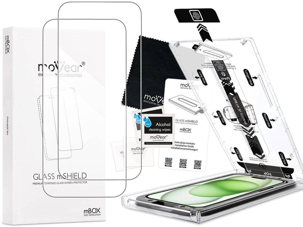 2 szt. | moVear mBOX GLASS mSHIELD 2.5D do Apple iPhone 16/15 Plus / 15 Pro Max (6.7") (łatwy montaż)