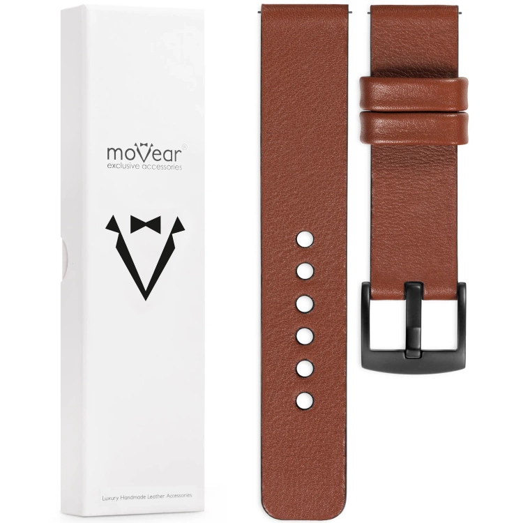 moVear Prestige S1 Skórzany pasek 22mm do Huawei Watch 5 4 3 2 1 - GT / Pro / Ultimate (48/46mm) | Brązowy [rozmiary XS-XXL i klamra do wyboru]