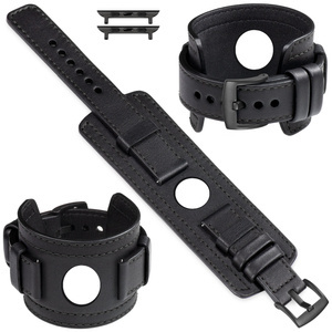 moVear Prestige CW1 Szeroki skórzany pasek 20mm do Apple Watch 10 / 9 / 8 / 7 / 6 / 5 / 4 / SE (42/41/40mm) | Czarny, czarne przeszycie [rozmiary XS-XXL i klamra do wyboru]