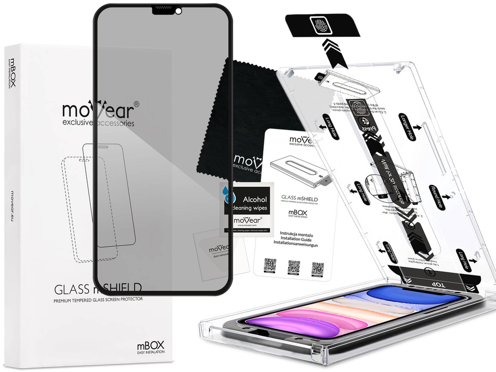 moVear mBOX GLASS mSHIELD 2.5D MAX privacy do Apple iPhone 11 / Xr (6.1") (Anty spy, z Aplikatorem)