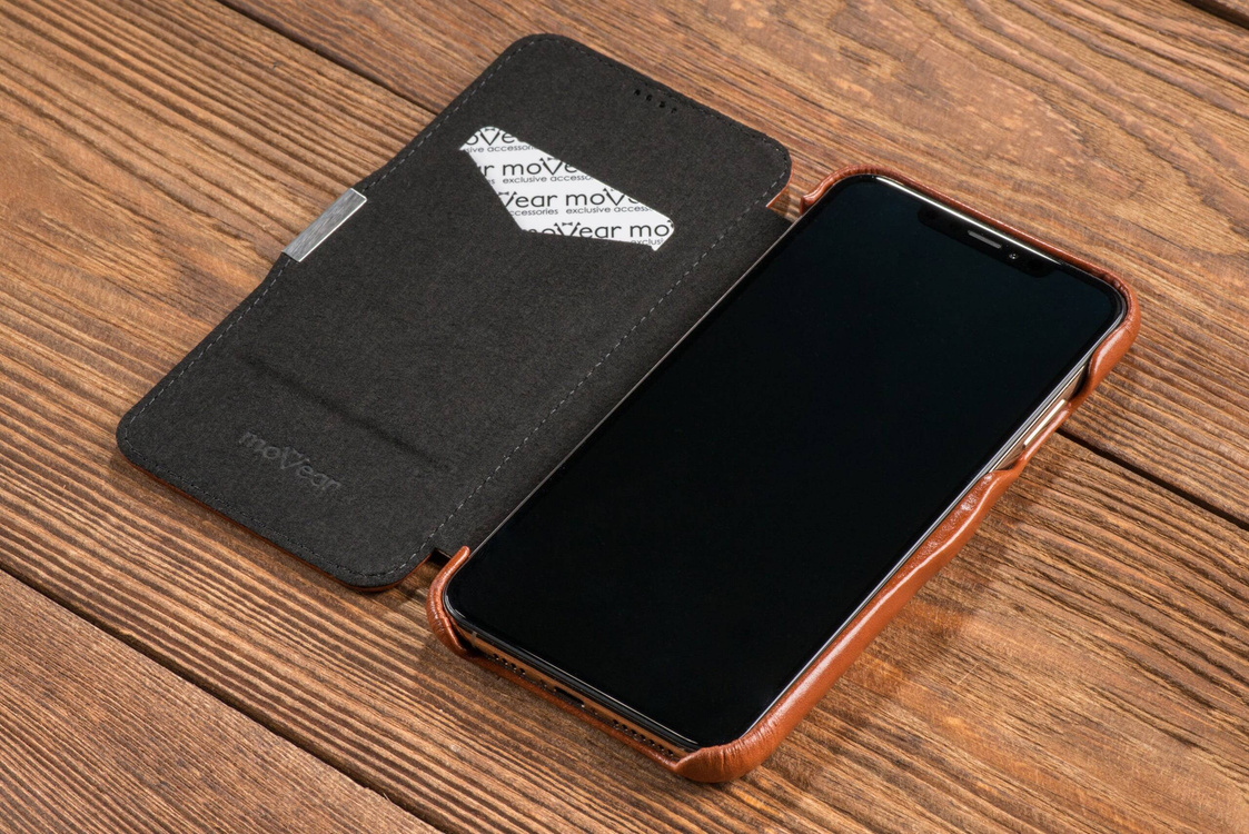 moVear flipSide C skórzane etui do Apple iPhone Xs MAX (6.5") | Skóra naturalna vintage (Brązowa)