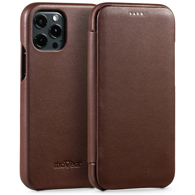 moVear flipSide S skórzane etui do Apple iPhone 12 Pro / 12 (6.1") | Skóra naturalna nappa (Ciemnobrązowa)