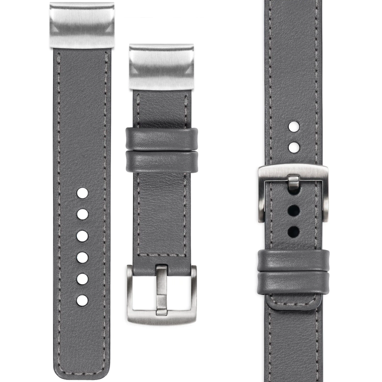 moVear Prestige C1 Skórzany pasek do Garmin QuickFit 26mm (Fenix / Epix / Quatix / Tactix / Enduro - 51mm) | Szary, szare przeszycie [rozmiary XS-XXL i klamra do wyboru]