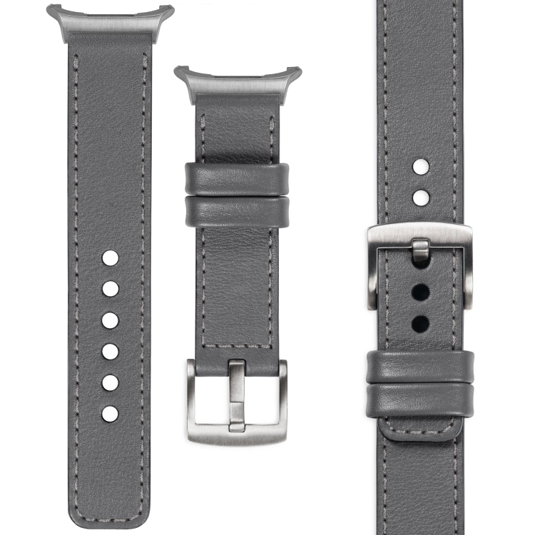 moVear Prestige C1 Skórzany pasek 22mm do Samsung Galaxy Watch Ultra | Szary, szare przeszycie [rozmiary XS-XXL i klamra do wyboru]