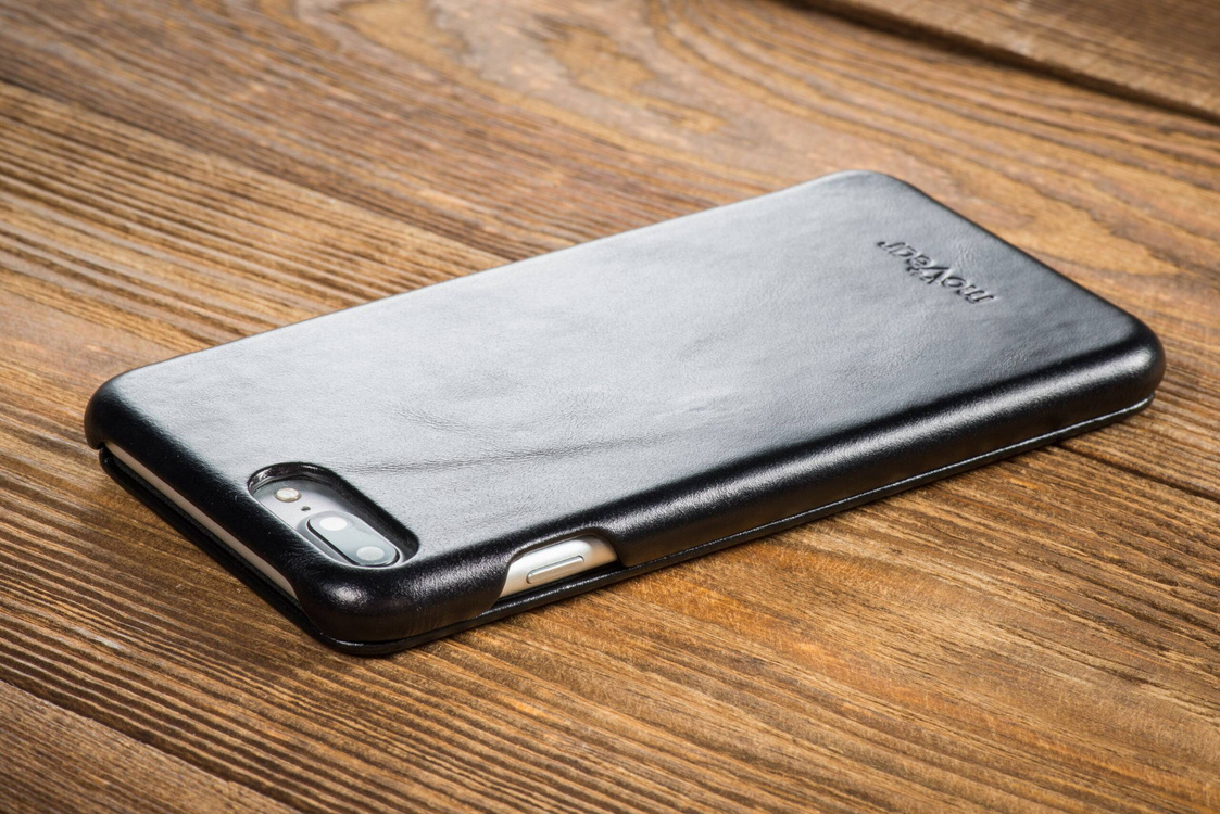 moVear flipSide S skórzane etui do Apple iPhone 8 Plus / 7 Plus (5.5") | Skóra naturalna gładka (Czarna)