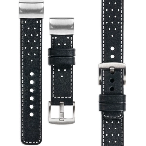 moVear Prestige R2 Skórzany pasek do Garmin QuickFit 20mm (Fenix / Instinct - 43/42/40mm) | Czarny, białe przeszycie [rozmiary XS-XXL i klamra do wyboru]