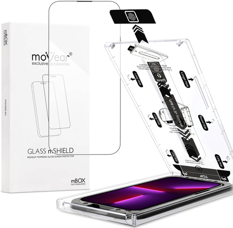 moVear mBOX GLASS mSHIELD 2.5D do Apple iPhone 14 Plus / 13 Pro Max (6.7") (łatwy montaż)