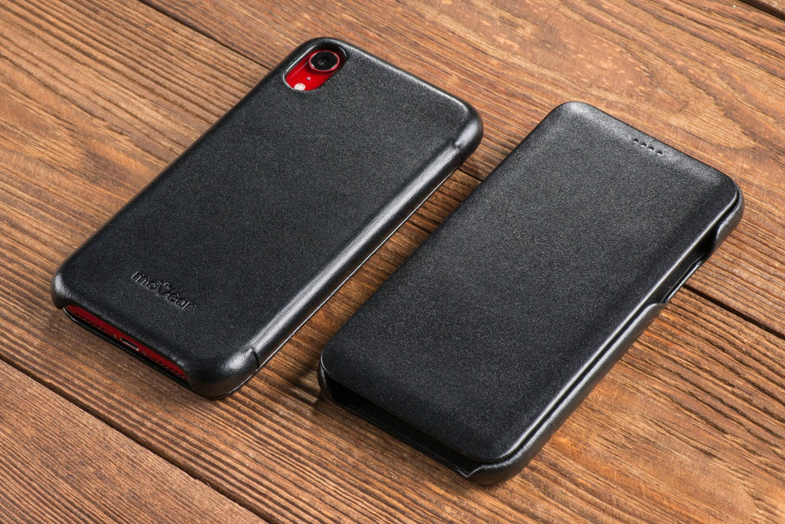 moVear flipSide S skórzane etui do Apple iPhone Xr (6.1") | Skóra naturalna gładka (Czarna)