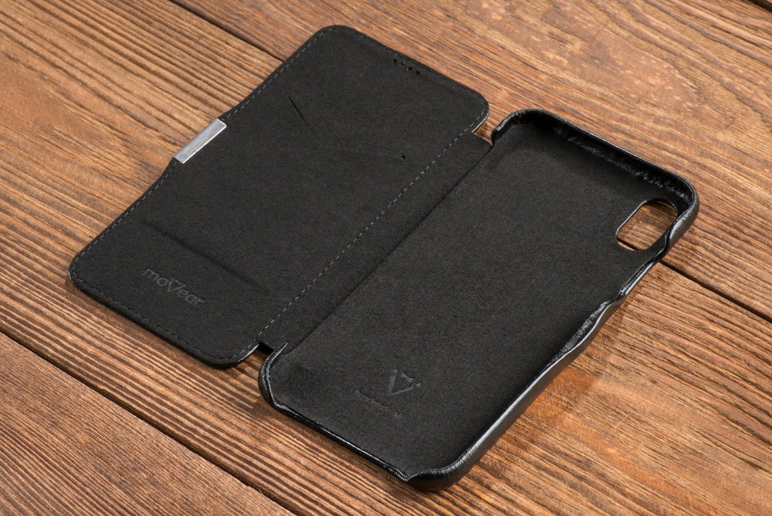 moVear flipSide C skórzane etui do Apple iPhone Xs MAX (6.5") | Skóra naturalna gładka (Czarna)
