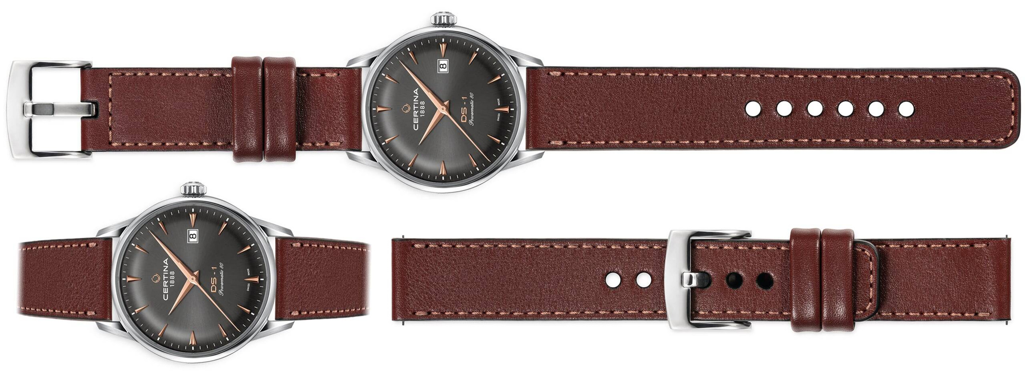 moVear Prestige C1 Skórzany pasek 20mm do Certina DS-1 C029.807.16.081.01 | Kasztanowy, różowe złoto przeszycie [rozmiary XS-XXL]