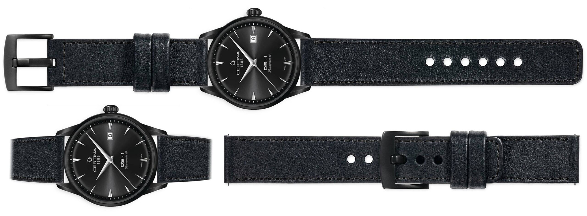moVear Prestige C1 Skórzany pasek 20mm do Certina DS-1 C029.807.33.051.00 | Czarny, czarne przeszycie [rozmiary XS-XXL]