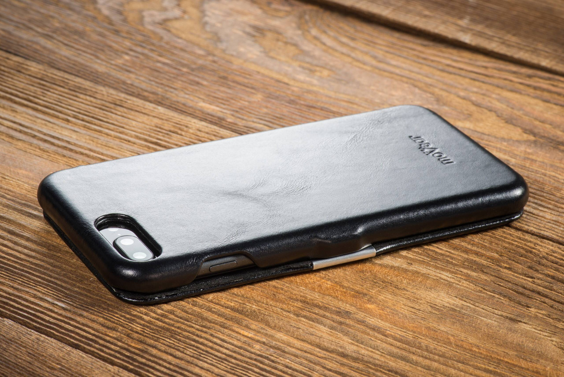 moVear flipSide C skórzane etui do Apple iPhone 8 Plus / 7 Plus (5.5") | Skóra naturalna vintage (Czarna)