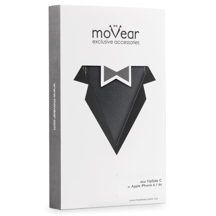 moVear flipSide C skórzane etui do Apple iPhone 6 / 6s (4.7") | Skóra naturalna gładka (Czarna)