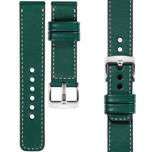 moVear Prestige C1 Skórzany pasek 26mm do zegarka | Zielony butelkowy, białe przeszycie [rozmiary XS-XXL i klamra do wyboru]