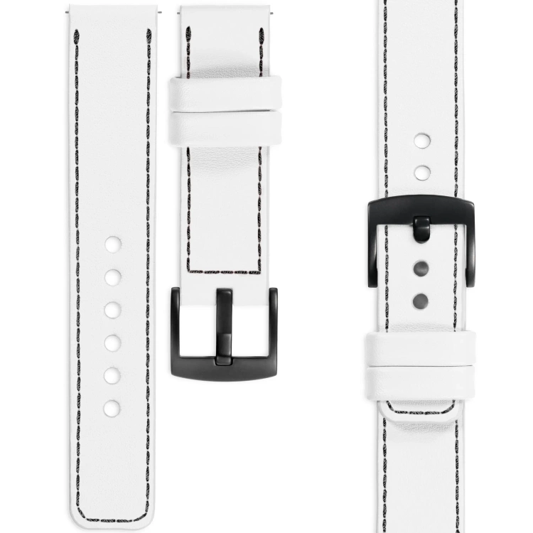 moVear Prestige C1 Skórzany pasek 22mm do zegarka | Biały, czarne przeszycie [rozmiary XS-XXL i klamra do wyboru]