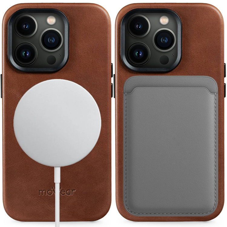 moVear backCover 4S Skórzane plecki do Apple iPhone 14 Pro (6.1") | kompatybilne z MagSafe, Skóra naturalna olejowana (Ciemnobrązowa)