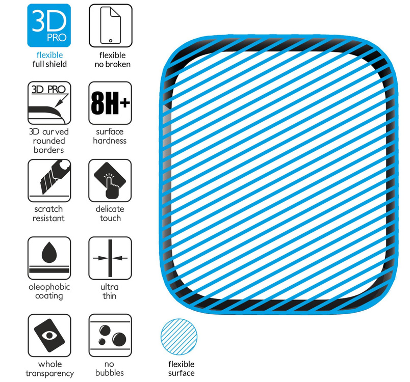 2 szt. | moVear flexible mSHIELD 3D PRO do Apple Watch 3/2/1 (42mm) (1.65"). Pancerne szkło hybrydowe.