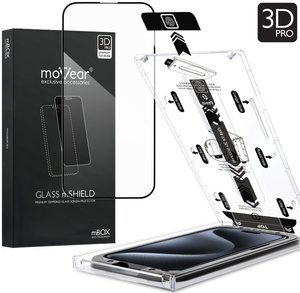 moVear mBOX GLASS mSHIELD 3D PRO do Apple iPhone 15 Pro Max (6.7") (łatwy montaż)