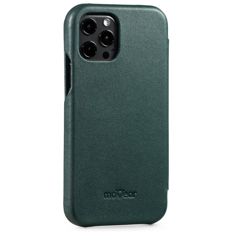 moVear flipSide S skórzane etui do Apple iPhone 12 Pro / 12 (6.1") | Skóra naturalna nappa (Zielona butelkowa)
