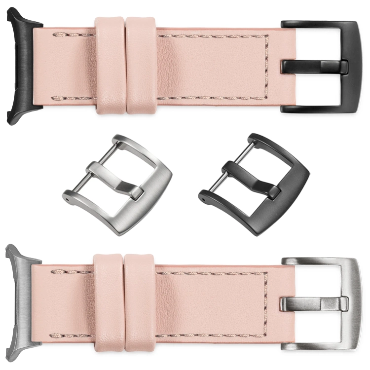 moVear Prestige C1 Skórzany pasek 22mm do Samsung Galaxy Watch Ultra | Różowy cielisty, różowe cieliste przeszycie [rozmiary XS-XXL i klamra do wyboru]