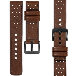 moVear Prestige R2 Skórzany pasek 20mm do Huawei Watch GT 3 2 1 / Pro (43/42mm) | Ciemnobrązowy, czarne przeszycie [rozmiary XS-XXL i klamra do wyboru]