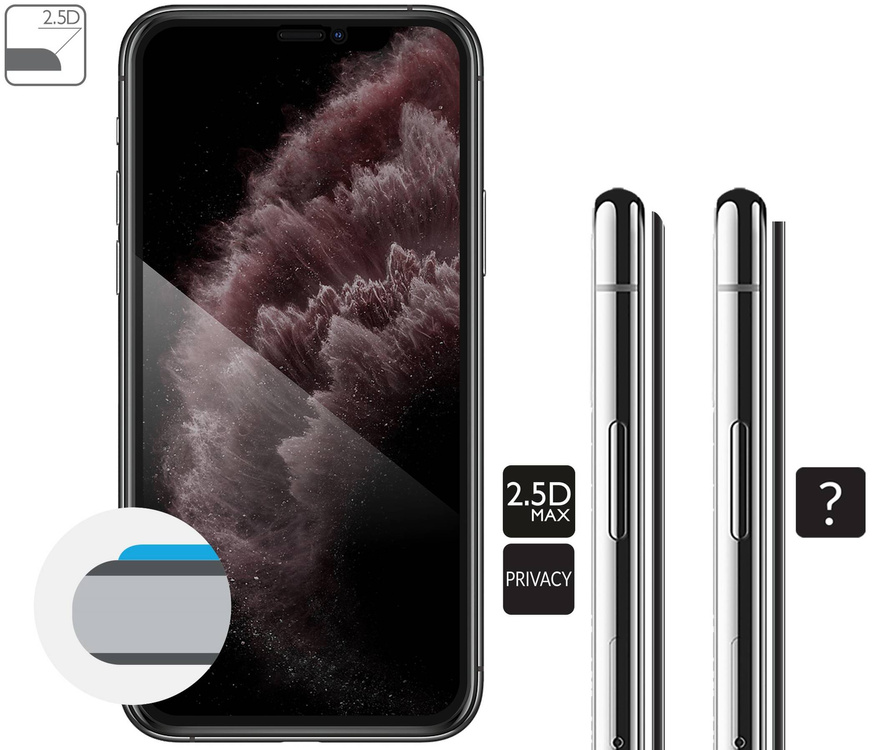 moVear GLASS mSHIELD 2.5D MAX privacy do Apple iPhone 11 Pro Max / Xs MAX (6.5") (Prywatyzujące, kompatybilne z etui)