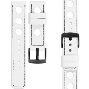 moVear Prestige R1 Skórzany pasek 22mm do Samsung Galaxy Watch 3 (45mm) / Watch (46mm) / Gear S3 | Biały, czarne przeszycie [rozmiary XS-XXL i klamra do wyboru]