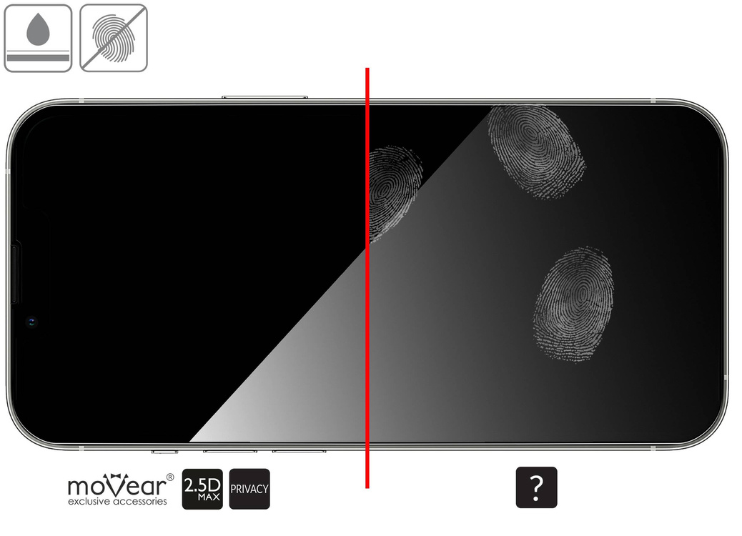 moVear GLASS mSHIELD 2.5D MAX privacy do Apple iPhone 16e / 14 / 13 / 13 Pro (6.1") (Prywatyzujące, kompatybilne z etui)