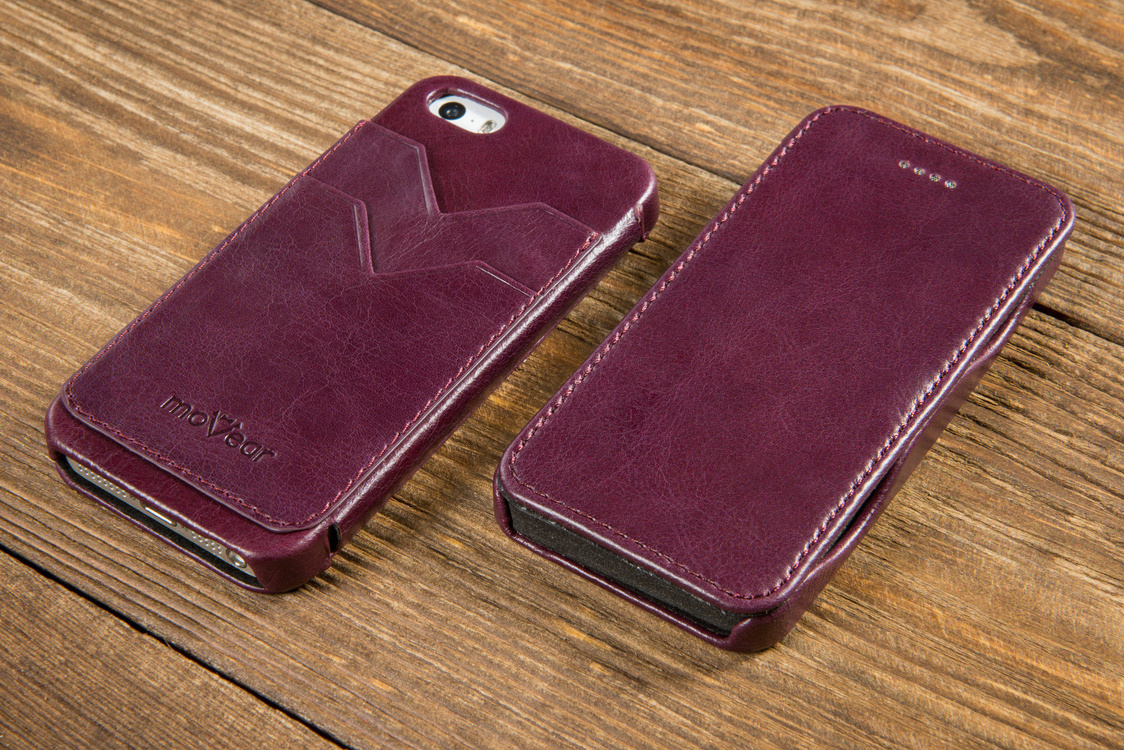 moVear flipSide C+ Skórzane Etui do Apple iPhone SE / 5s / 5 | Skóra Vintage | Fioletowy