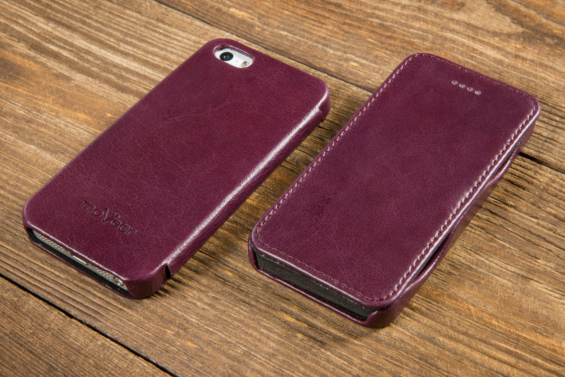 moVear flipSide C Skórzane Etui do Apple iPhone SE / 5s / 5 | Skóra Vintage | Fioletowy