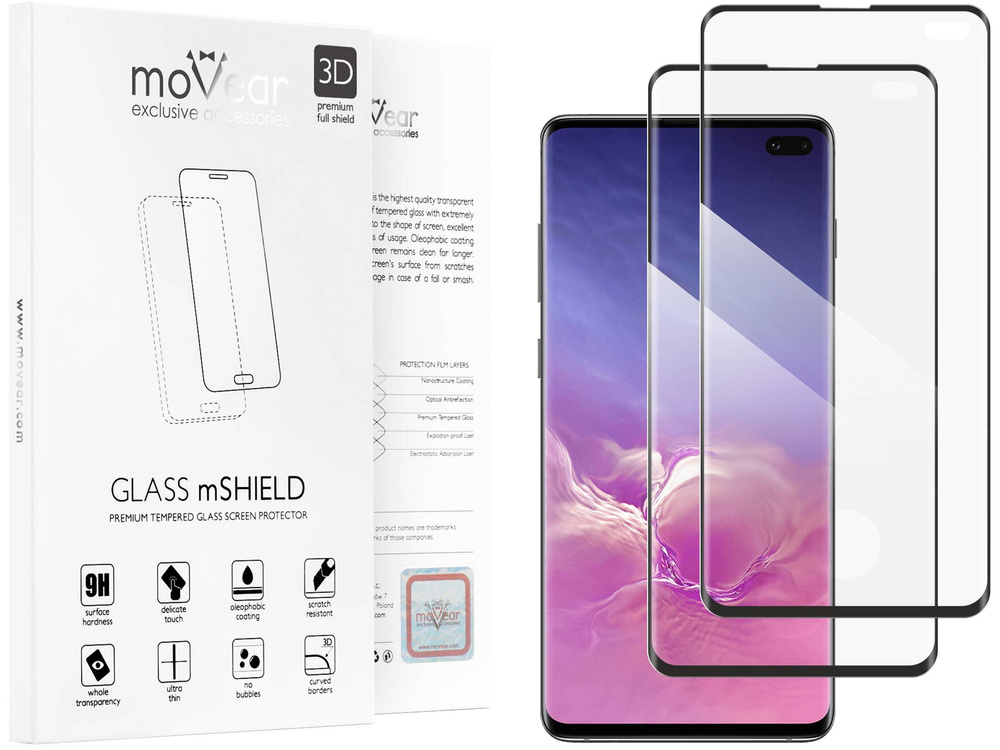 2 szt. | moVear GLASS mSHIELD 3D do Samsung Galaxy S10+ (Plus) (6.4") (na cały ekran)