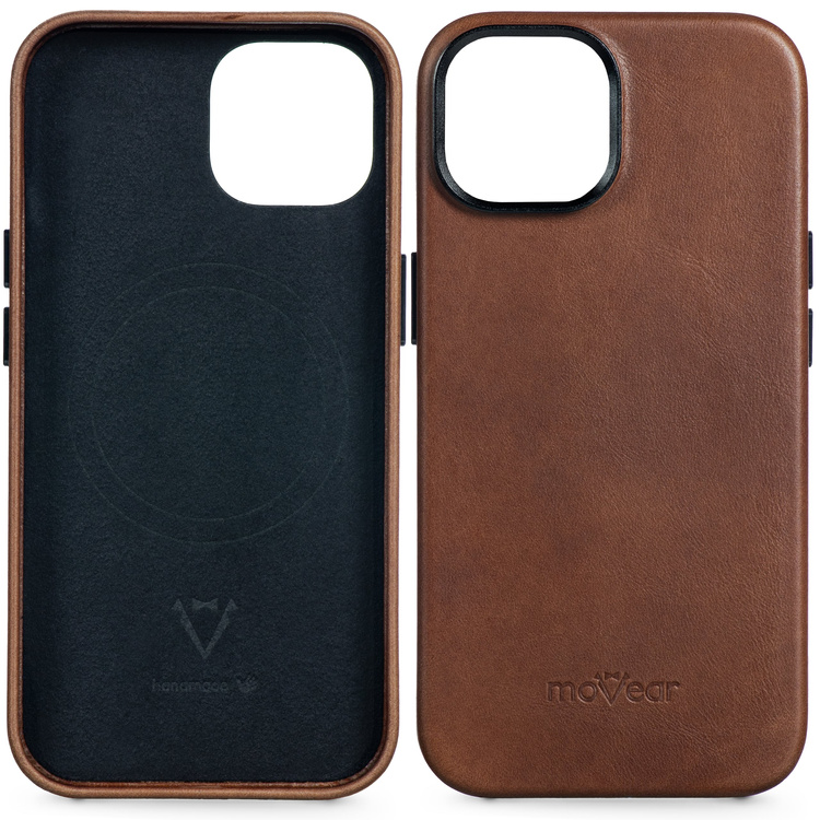 moVear backCover 4S Skórzane plecki do Apple iPhone 15 (6,1") | kompatybilne z MagSafe, Skóra naturalna olejowana (Ciemnobrązowa)